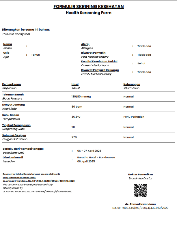 PDF template for JVTO health clearance certificate